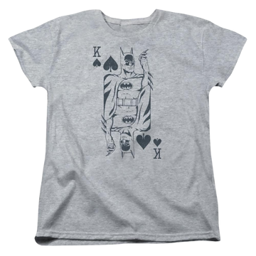 Athletic heather women's t-shirt with Batman DC Comics Bat Card graphic