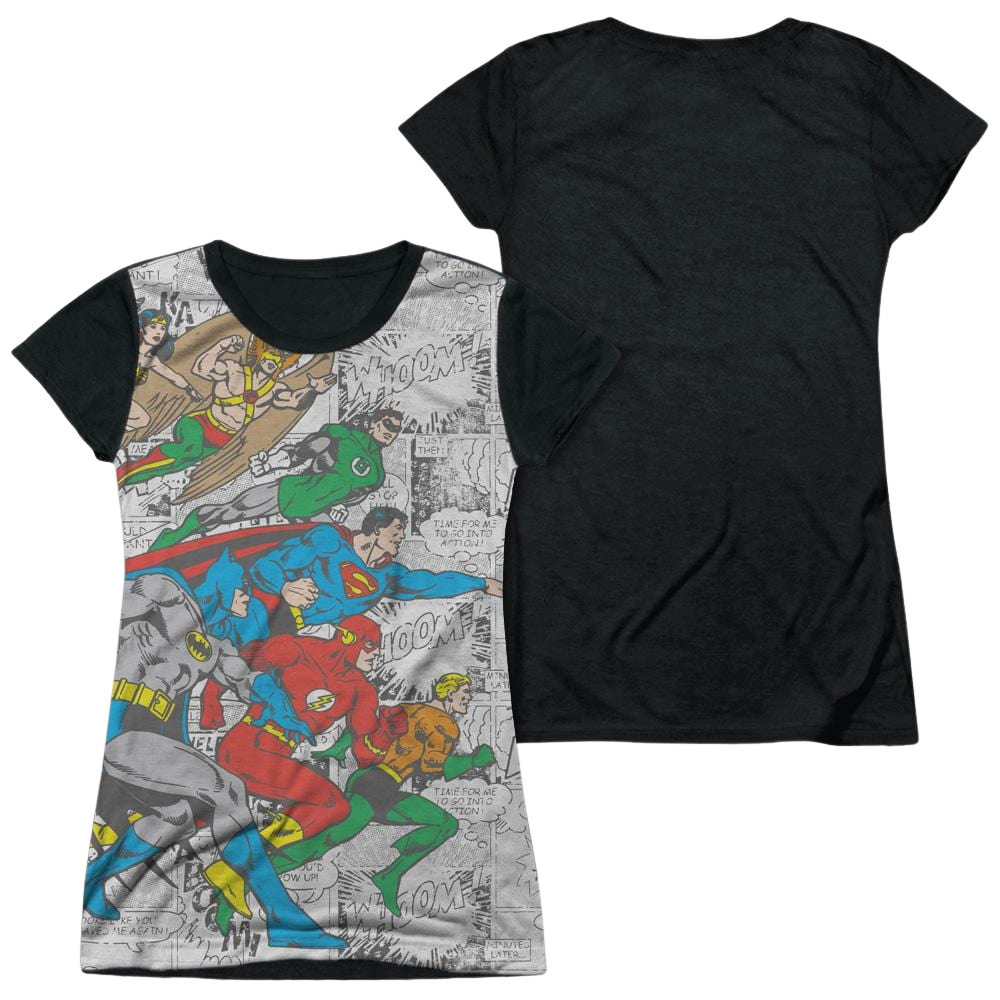 DC Comics Face Off - Juniors Black Back T-Shirt Juniors Black Back T-Shirt Justice League   