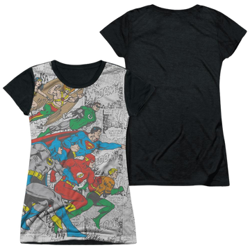 DC Comics Face Off - Juniors Black Back T-Shirt Juniors Black Back T-Shirt Justice League   