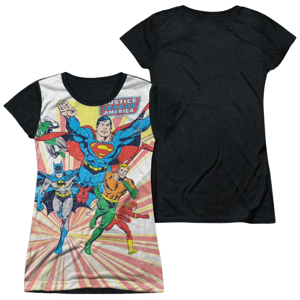 DC Comics Coming At You - Juniors Black Back T-Shirt Juniors Black Back T-Shirt Justice League   