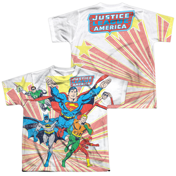 Justice League Coming At You youth all-over print t-shirt for ages 8 to 12