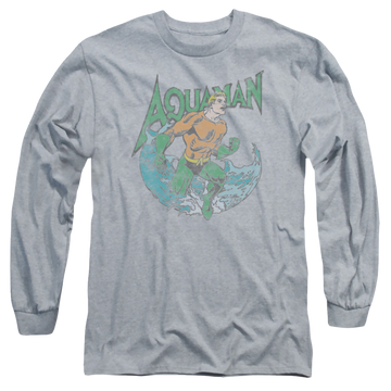 Athletic heather men's long sleeve t-shirt with Aquaman Marco graphic