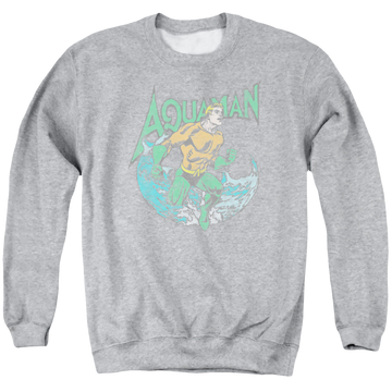 Athletic heather men's crewneck sweatshirt with Aquaman Marco graphic