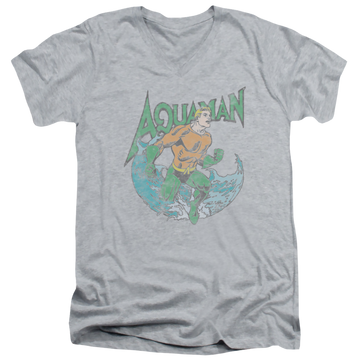 Athletic heather men's v-neck t-shirt with Aquaman Marco graphic