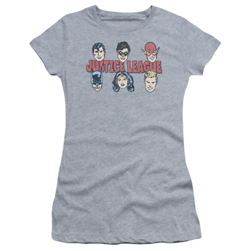 Athletic heather juniors t-shirt with Justice League DC Comics Justice Lineup graphic