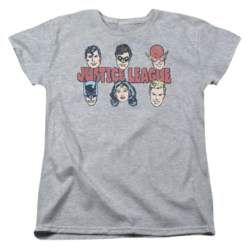 Athletic heather women's t-shirt with Justice League DC Comics Justice Lineup graphic