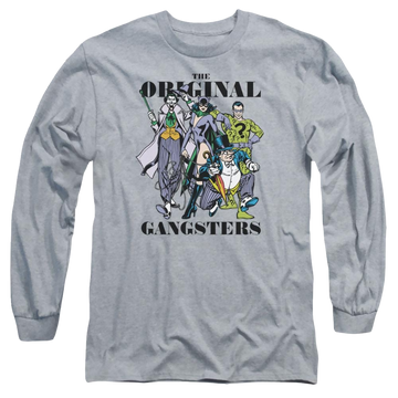 Athletic heather men's long sleeve t-shirt with DC Comics Original Gangsters graphic