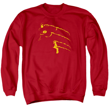 Red men's crewneck sweatshirt with Flash Min graphic