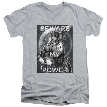Athletic heather men's v-neck t-shirt with Green Lantern DC Comics Power graphic