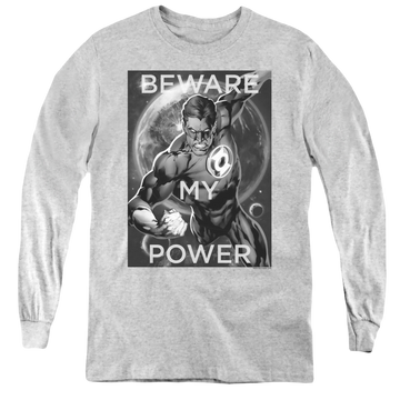 Athletic heather youth long sleeve t-shirt with Green Lantern Power graphic