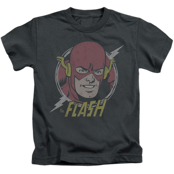 Charcoal kid's t-shirt for ages 4 to 7 with The Flash Vintage Voltage graphic