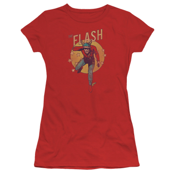 Red juniors t-shirt with The Flash Circle & Stars graphic