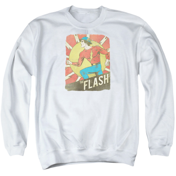 White men's crewneck sweatshirt with The Flash Tattered Poster graphic