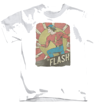 White kid's t-shirt for ages 4 to 7 with The Flash Tattered Poster graphic