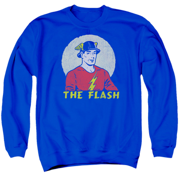 Royal men's crewneck sweatshirt with The Flash Faded Circle graphic