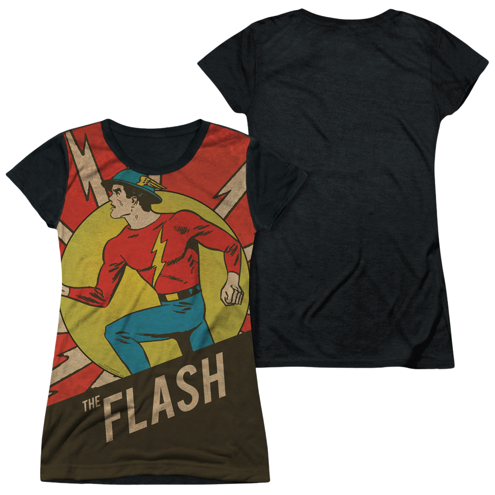 Flash, The Vintage Comic Flash - Juniors Black Back T-Shirt Juniors Black Back T-Shirt The Flash   