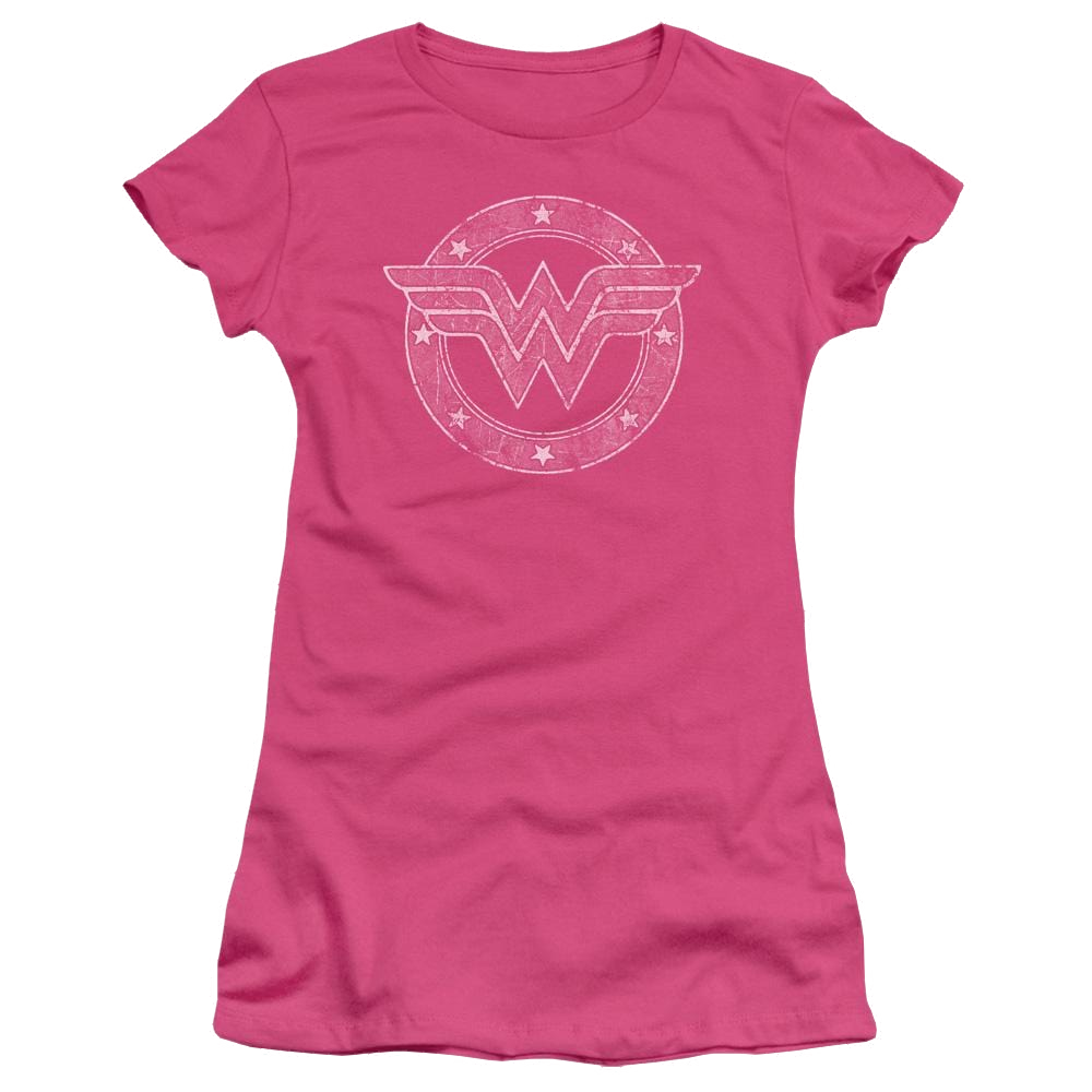 DC Comics Tattered Emblem - Juniors T-Shirt Juniors T-Shirt Wonder Woman   