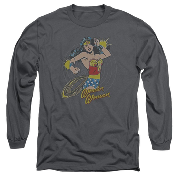 Charcoal men's long sleeve t-shirt with DC Comics Spinning graphic