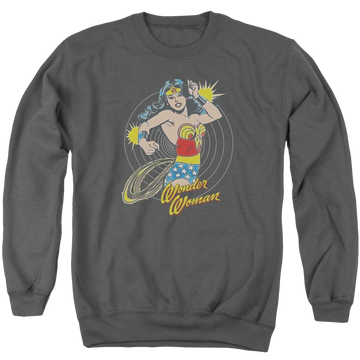 Charcoal men's crewneck sweatshirt with DC Comics Spinning graphic