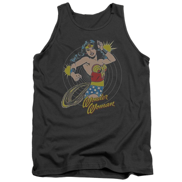 Charcoal men's tank with DC Comics Spinning graphic
