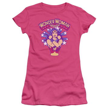 Hot pink juniors t-shirt with Wonder Woman DC Comics Star Crossed graphic