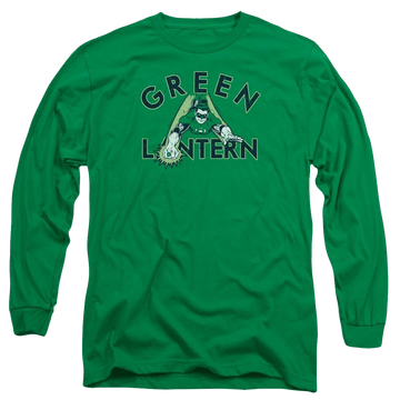 Kelly green men's long sleeve t-shirt with Green Lantern DC Comics In Flight graphic