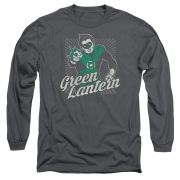 Charcoal men's long sleeve t-shirt with Green Lantern DC Comics Ring Rays graphic