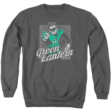 Charcoal men's crewneck sweatshirt with Green Lantern DC Comics Ring Rays graphic
