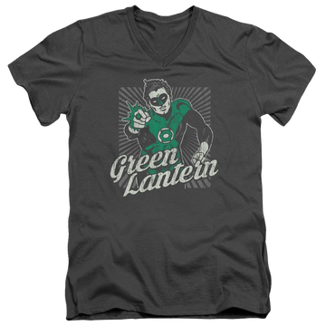 Charcoal men's v-neck t-shirt with Green Lantern DC Comics Ring Rays graphic