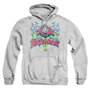 Athletic heather pullover hoodie with Aquaman Splish Splash graphic