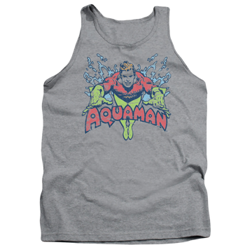Athletic heather men's tank with Aquaman Splish Splash graphic