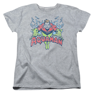 Athletic heather women's t-shirt with Aquaman Splish Splash graphic