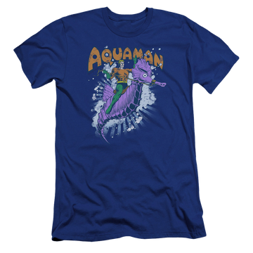 Royal men's premium slim fit t-shirt with Aquaman Ride Free graphic