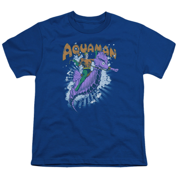 Royal youth t-shirt for ages 8 to 12 with Aquaman Ride Free graphic