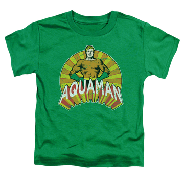 Kelly green toddler t-shirt with Aquaman Arms Akimbo graphic