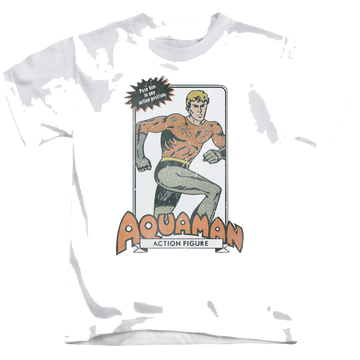 White kid's t-shirt for ages 4 to 7 with Aquaman Am Action Figure graphic