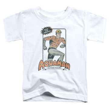 White toddler t-shirt with Aquaman Am Action Figure graphic