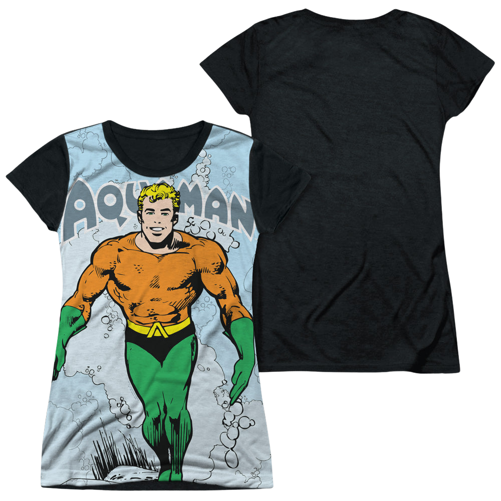 Aquaman Clasic Aqua - Juniors Black Back T-Shirt Juniors Black Back T-Shirt Aquaman   