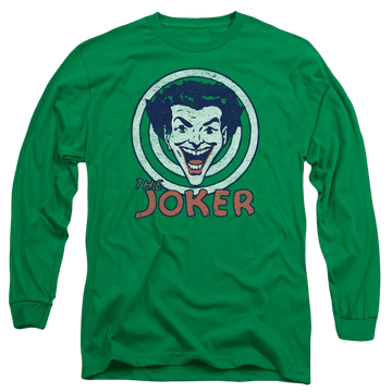 Kelly green men's long sleeve t-shirt with Joker DC Comics Joke Target graphic