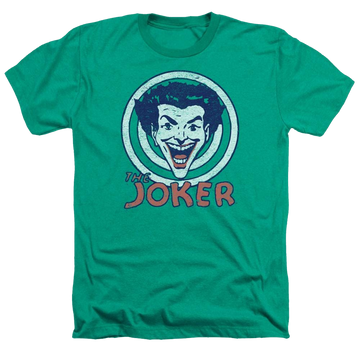 Kelly green men's heather t-shirt with Joker DC Comics Joke Target graphic