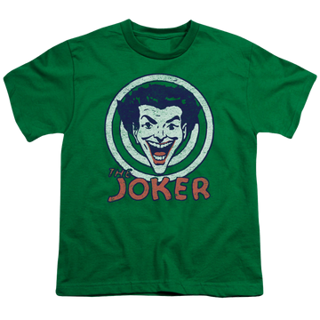 Kelly green youth t-shirt for ages 8 to 12 with Joker Joke Target graphic