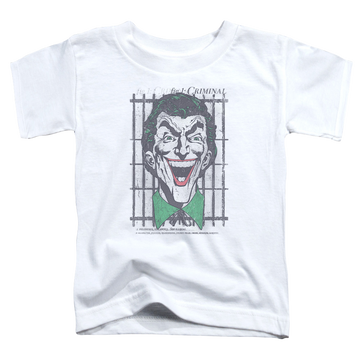 White toddler t-shirt with Joker Criminal graphic