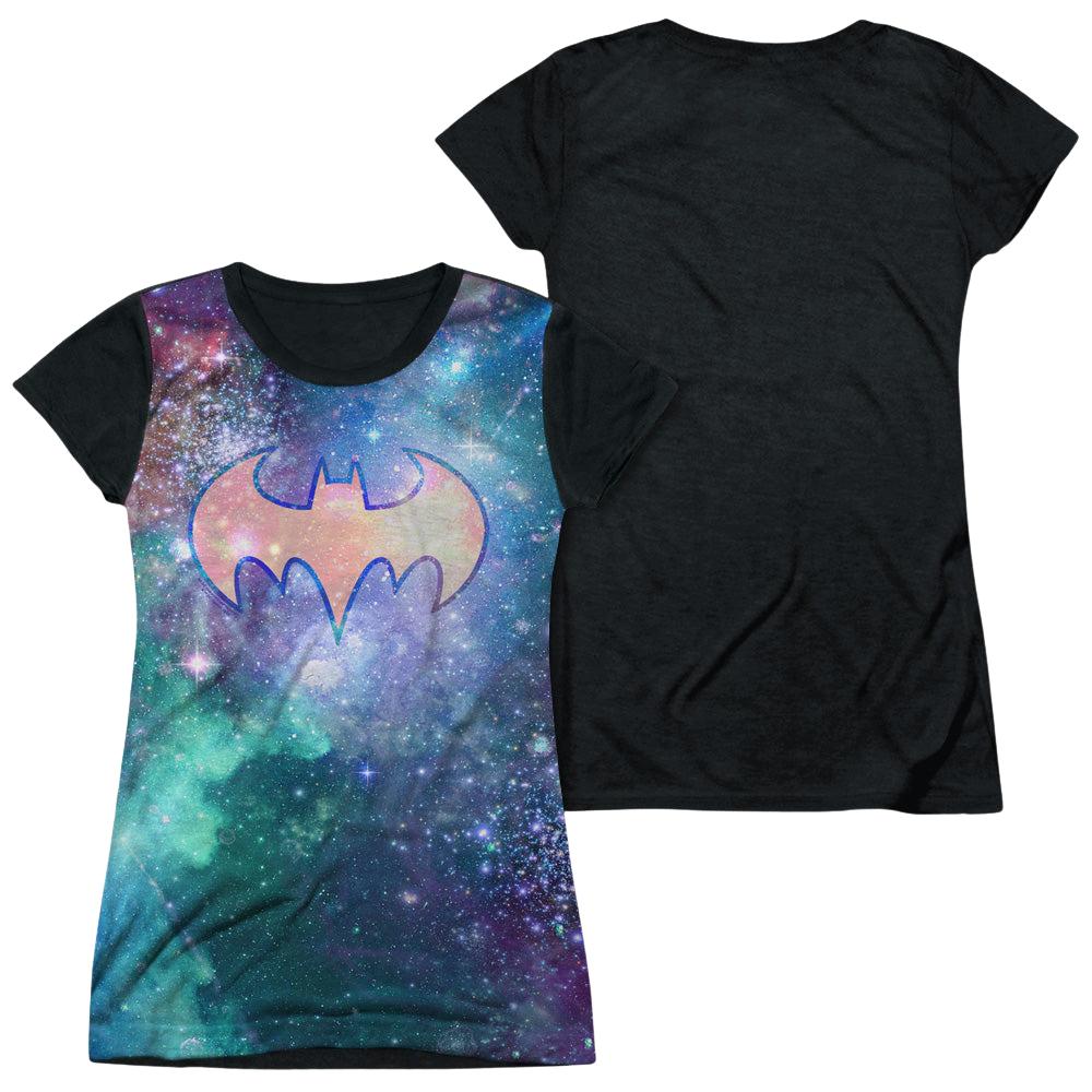 Batgirl Shielded Galaxy - Juniors Black Back T-Shirt Juniors Black Back T-Shirt Batman   