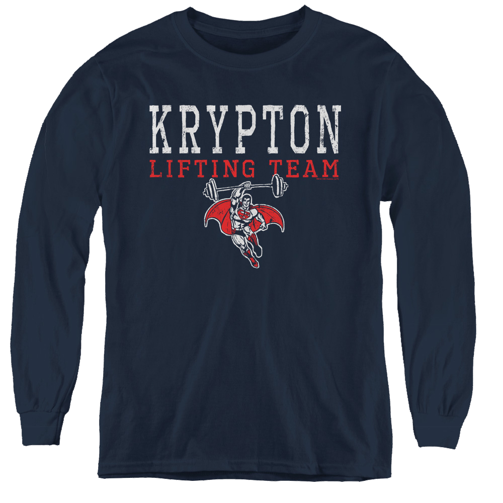 Superman Krpton Lifting - Youth Long Sleeve T-Shirt Youth Long Sleeve T-Shirt Superman   