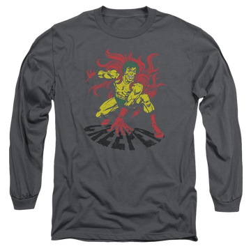 Charcoal men's long sleeve t-shirt with DC Comics Creeper graphic
