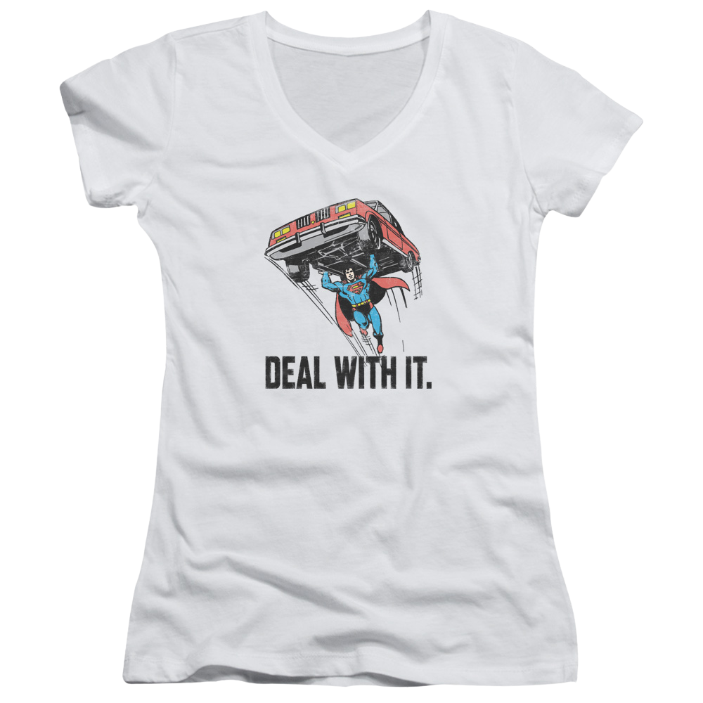 DC Comics Deal With It - Juniors V-Neck T-Shirt Juniors V-Neck T-Shirt Superman   