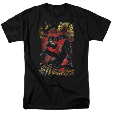 Black men's regular fit t-shirt with Justice League Nightwing #1 graphic