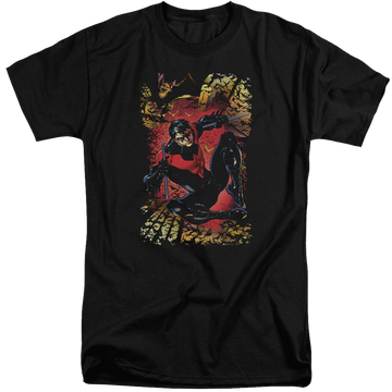 Black men's tall fit t-shirt with Justice League Nightwing #1 graphic
