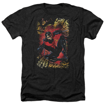 Charcoal men's heather t-shirt with Justice League Nightwing #1 graphic
