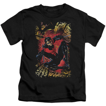 Black kid's t-shirt for ages 4 to 7 with Nightwing #1 graphic